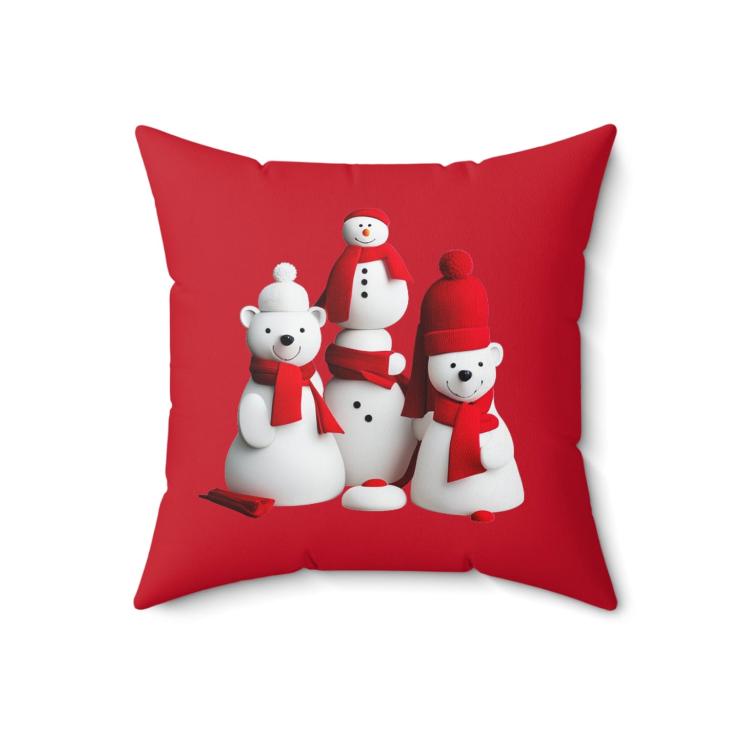 Polar Bear Festivities  (red) Spun Polyester Square Pillow