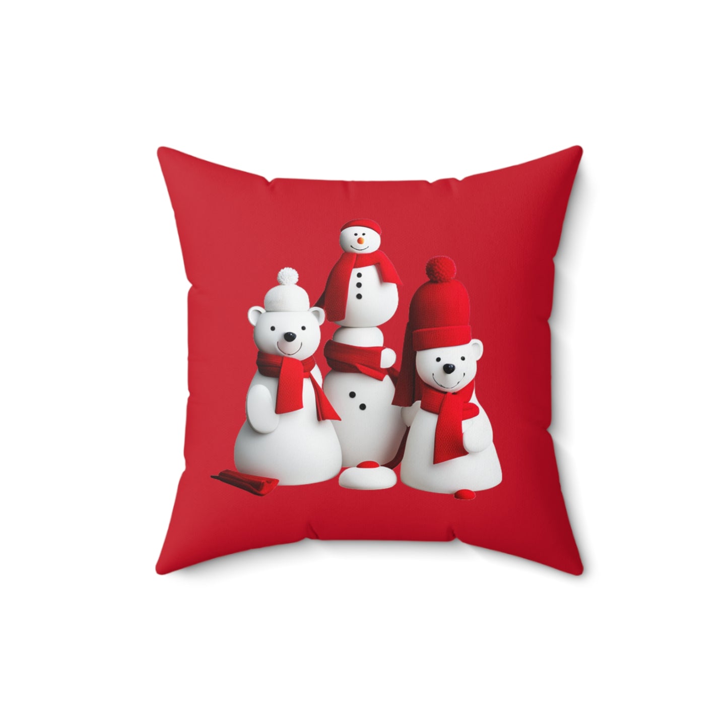 Polar Bear Festivities  (red) Spun Polyester Square Pillow