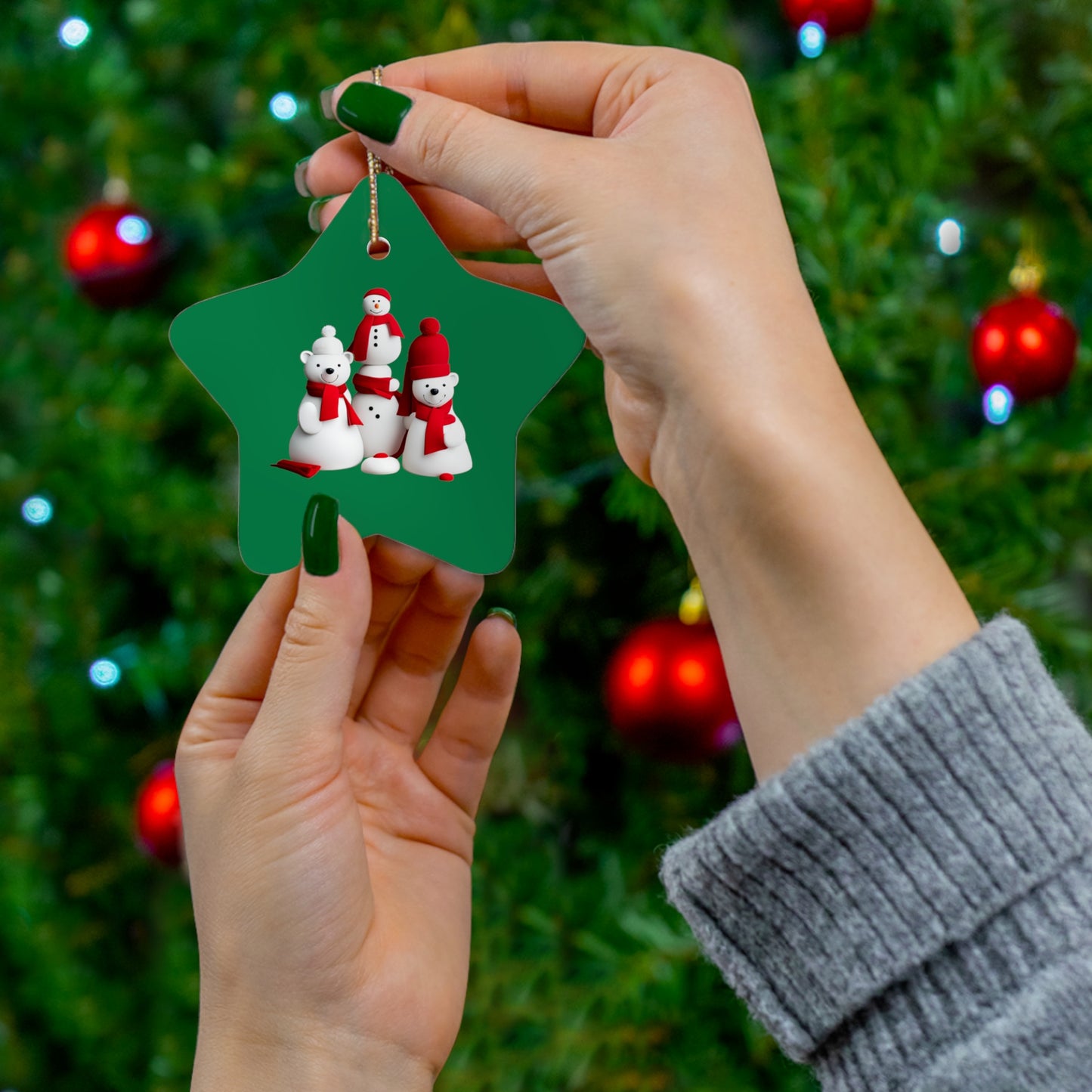 Polar Bear Festivities |Ceramic Ornament, 4 Shapes