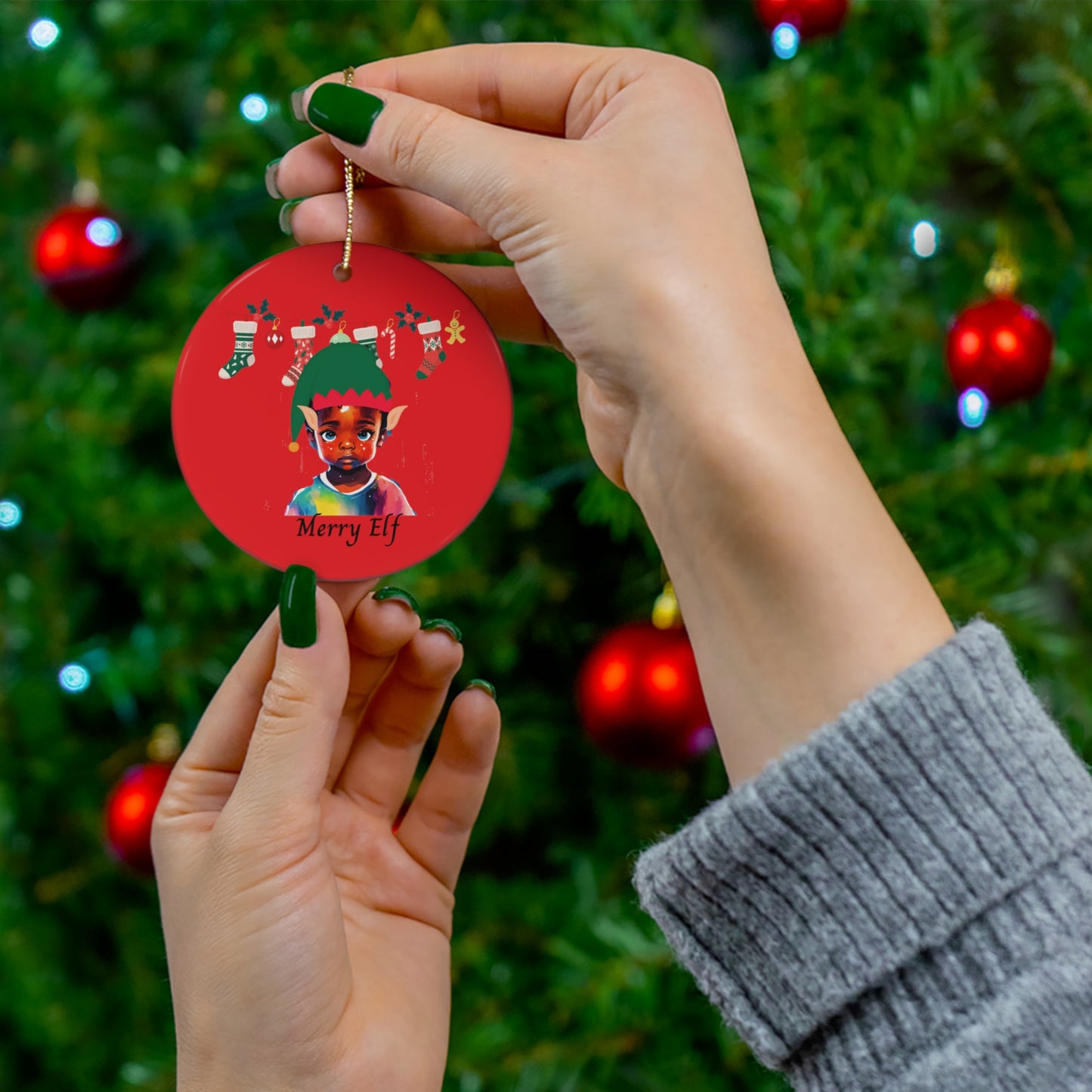 Merry Elf (red) | Ceramic Ornament, 2 Shapes