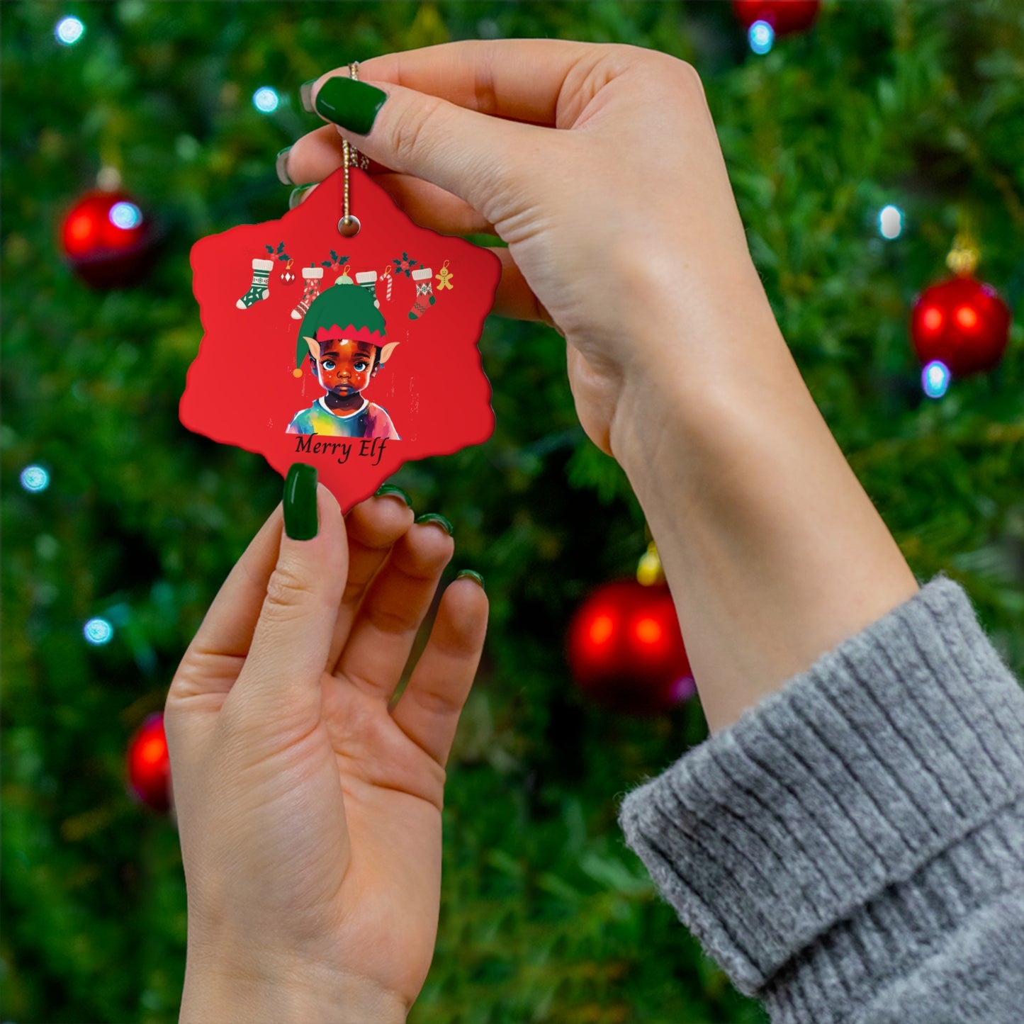 Merry Elf (red) | Ceramic Ornament, 2 Shapes