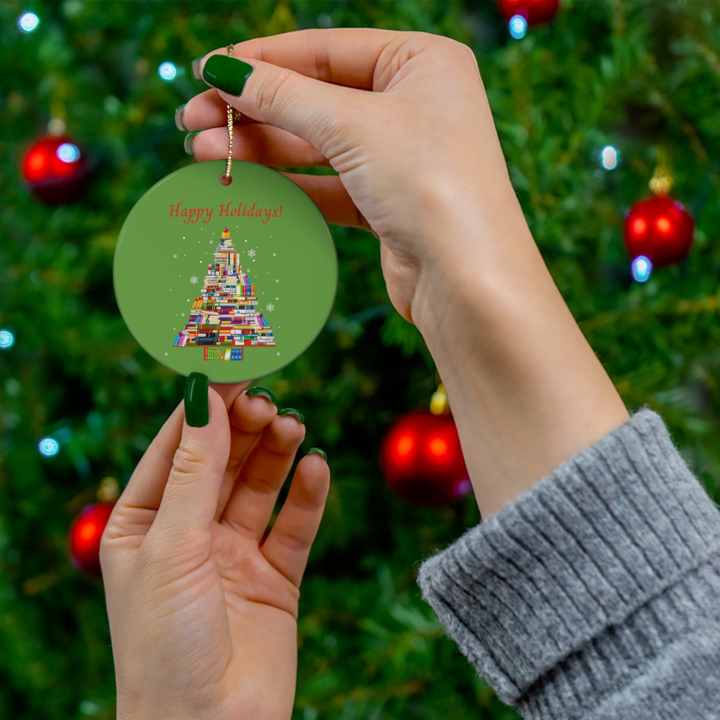 Happy Holiday Bookworms | Ceramic Ornament, 2 Shapes