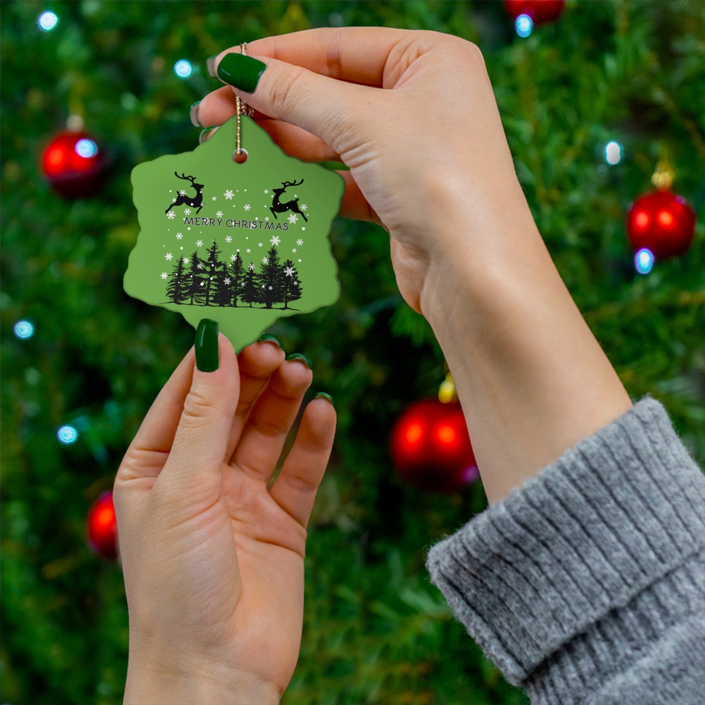 Merry Scene | Ceramic Ornament, 4 Shapes