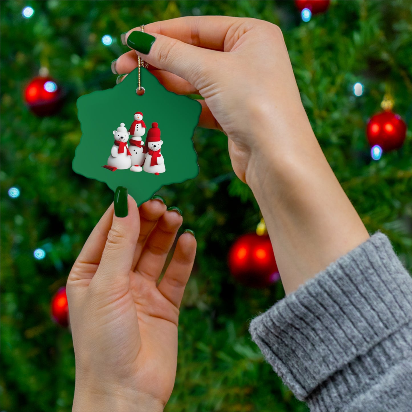 Polar Bear Festivities |Ceramic Ornament, 4 Shapes