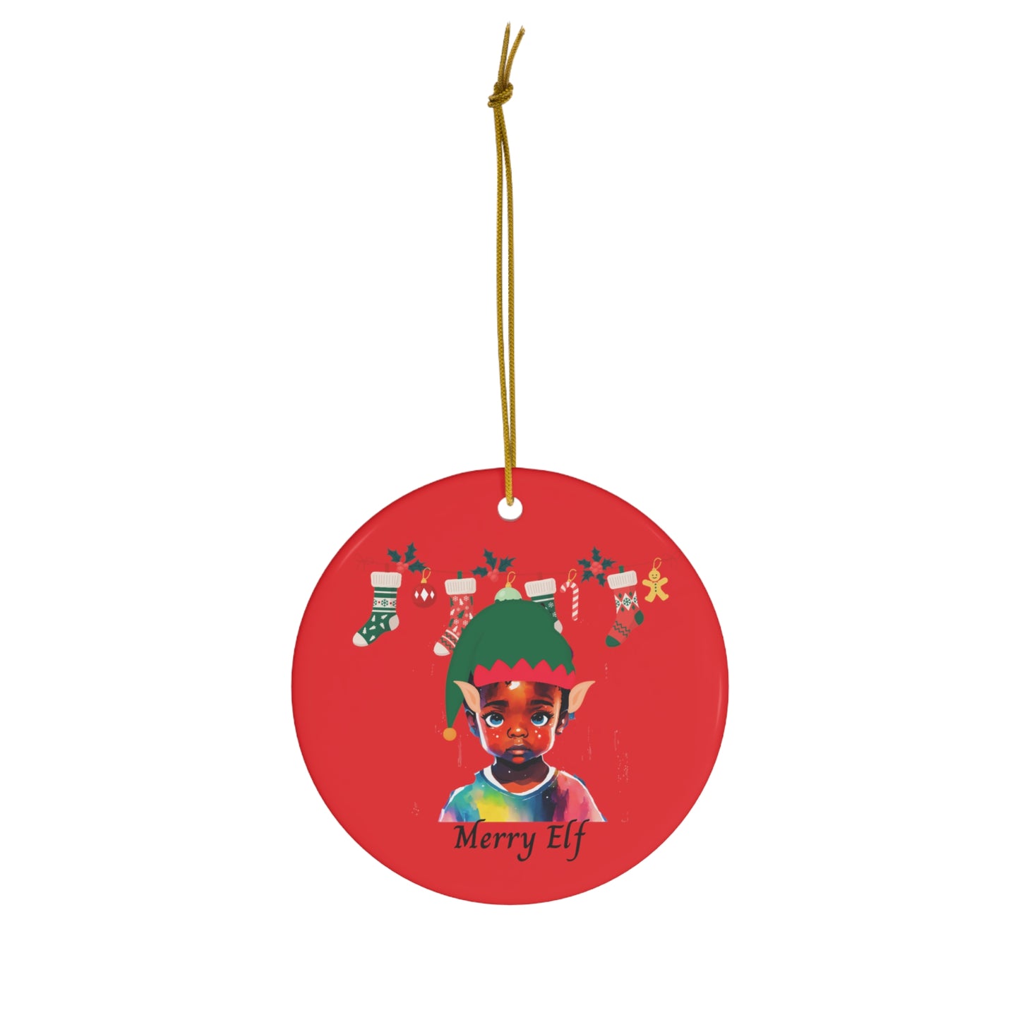 Merry Elf (red) | Ceramic Ornament, 2 Shapes