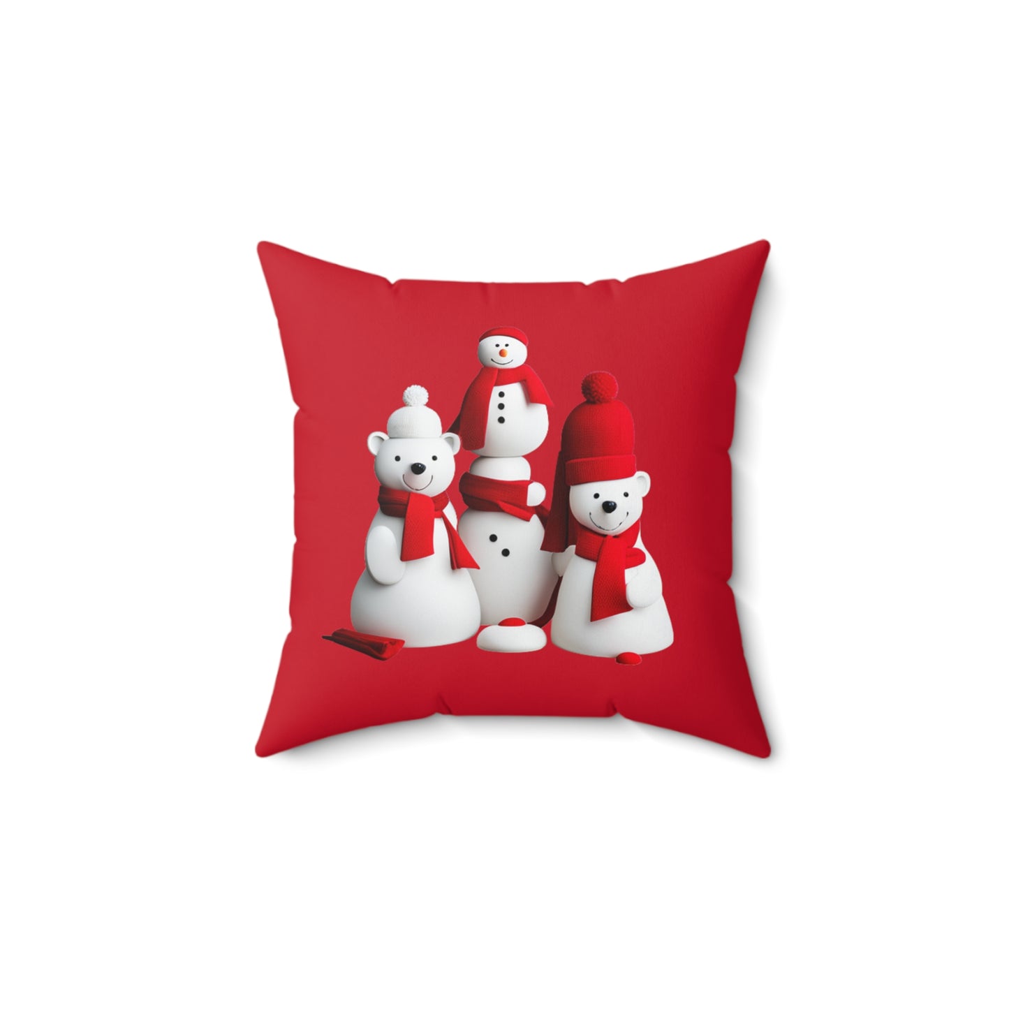 Polar Bear Festivities  (red) Spun Polyester Square Pillow