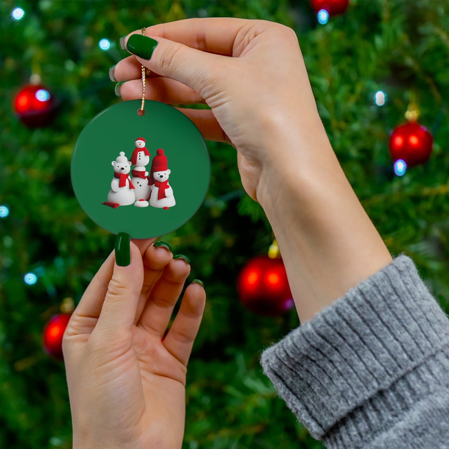 Polar Bear Festivities |Ceramic Ornament, 4 Shapes