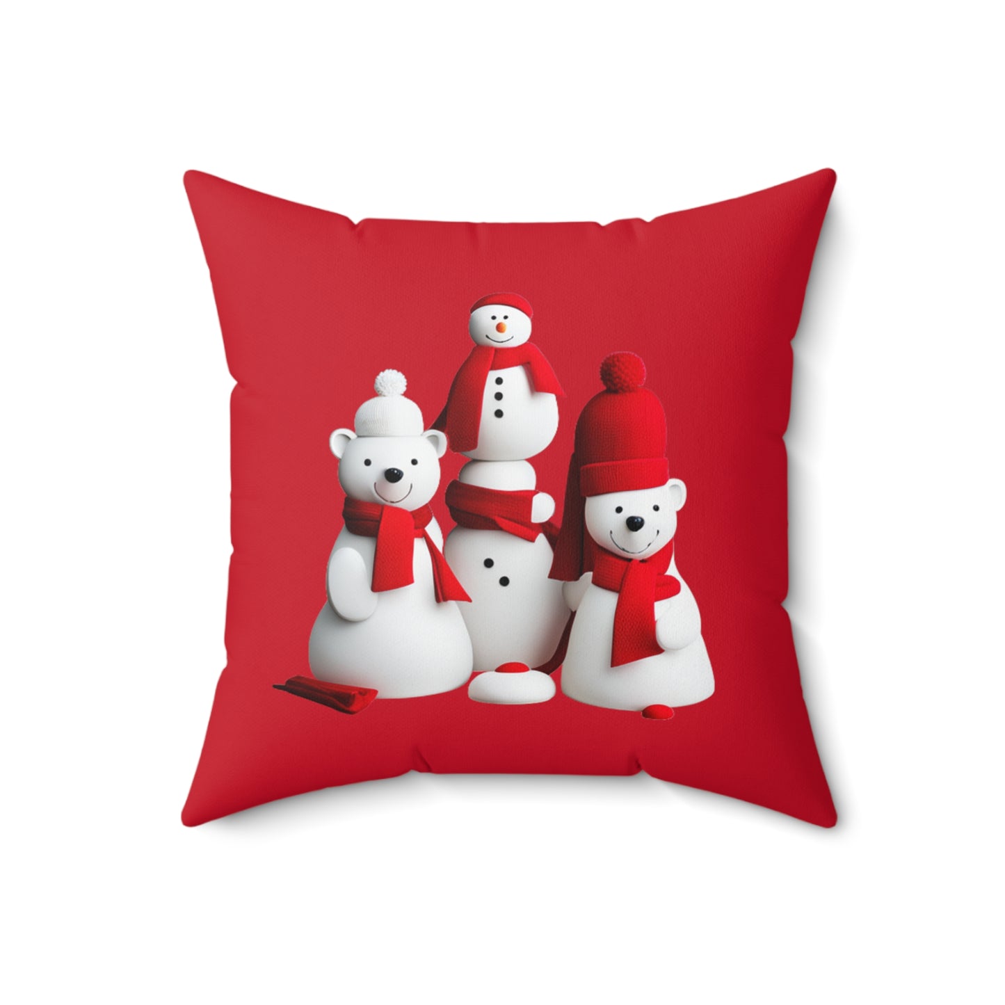 Polar Bear Festivities  (red) Spun Polyester Square Pillow