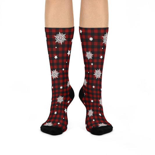 Holiday Red Blk Cushioned Crew Socks