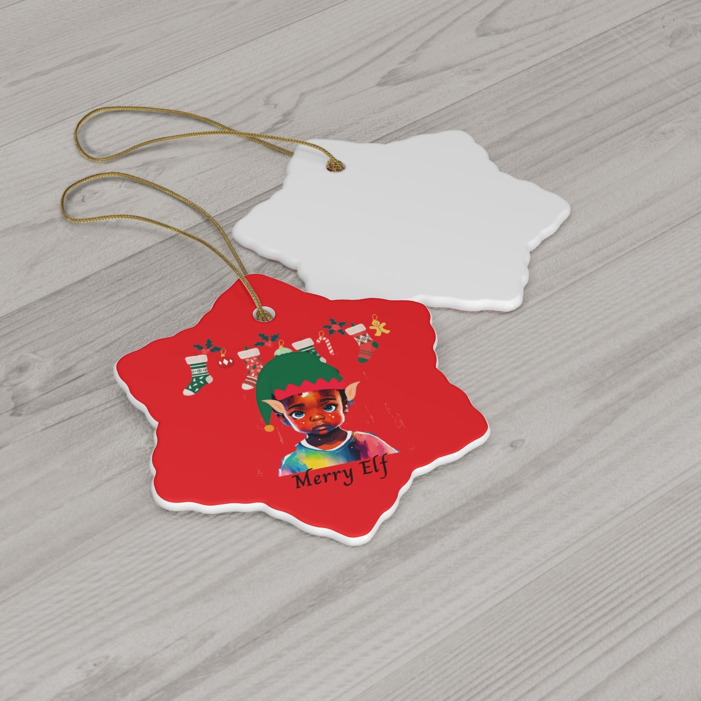 Merry Elf (red) | Ceramic Ornament, 2 Shapes