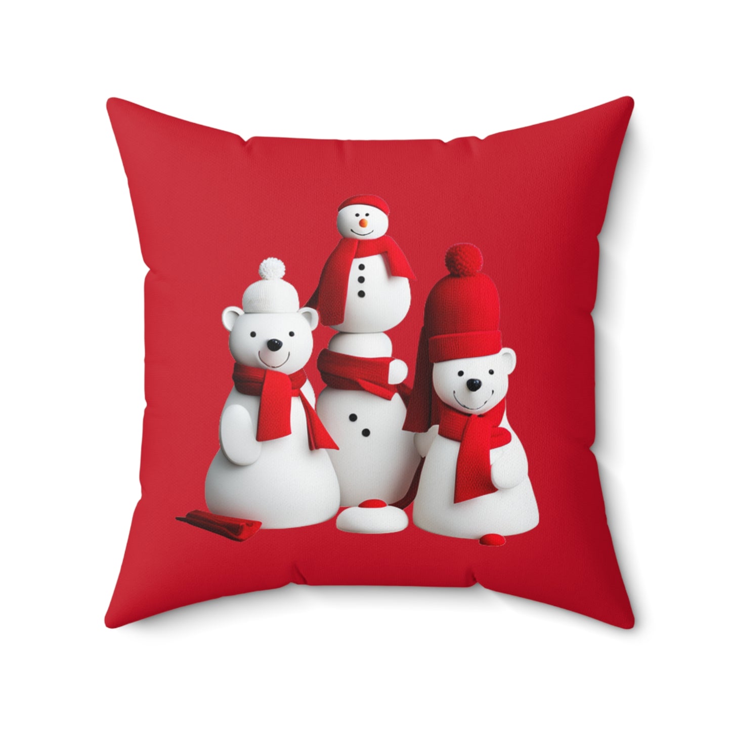 Polar Bear Festivities  (red) Spun Polyester Square Pillow