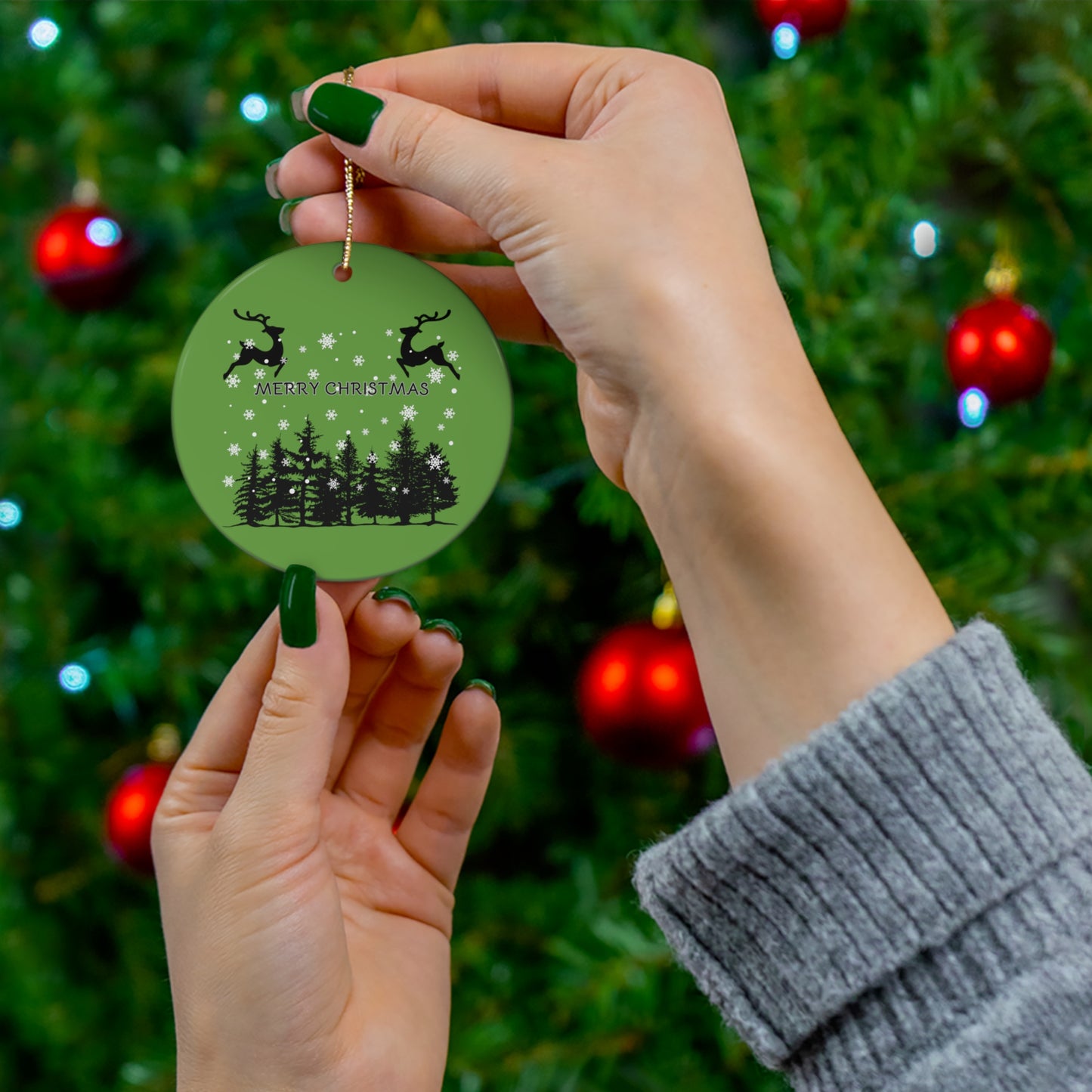 Merry Scene | Ceramic Ornament, 4 Shapes