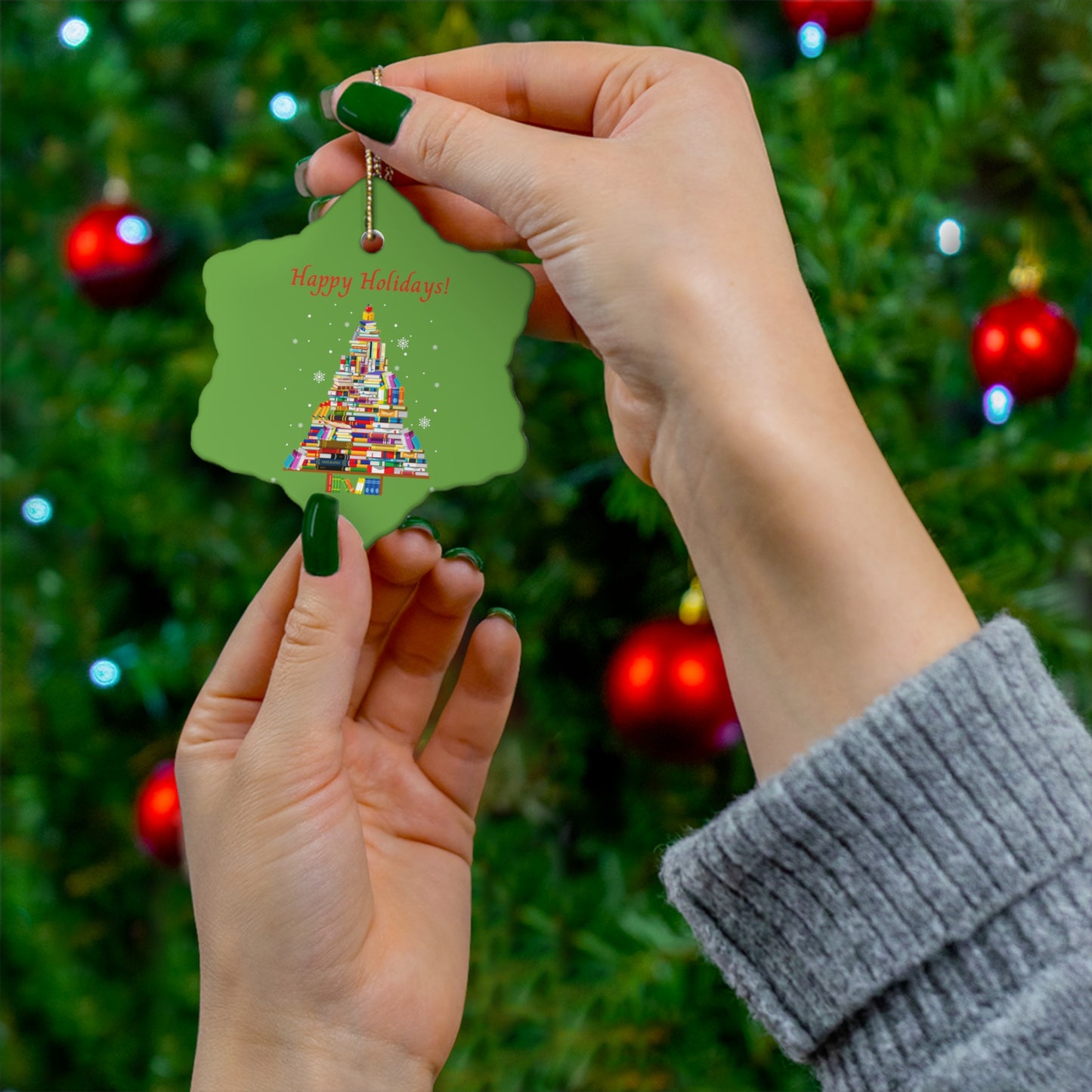 Happy Holiday Bookworms | Ceramic Ornament, 2 Shapes