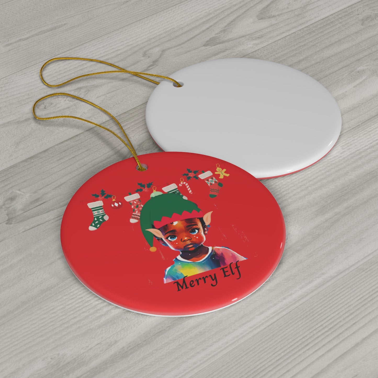 Merry Elf (red) | Ceramic Ornament, 2 Shapes