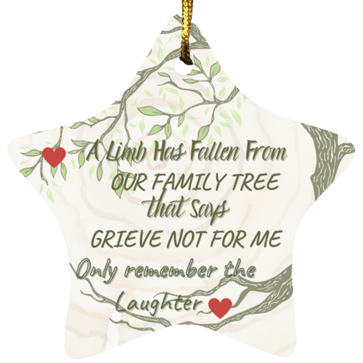 Elegant MEMORIAL ORNAMENT- A LIMB HAS FALLEN | Star Ornament