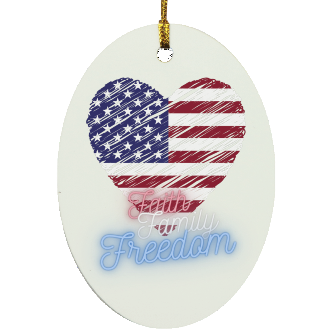 Faith, Family, and Freedom Oval Ornament