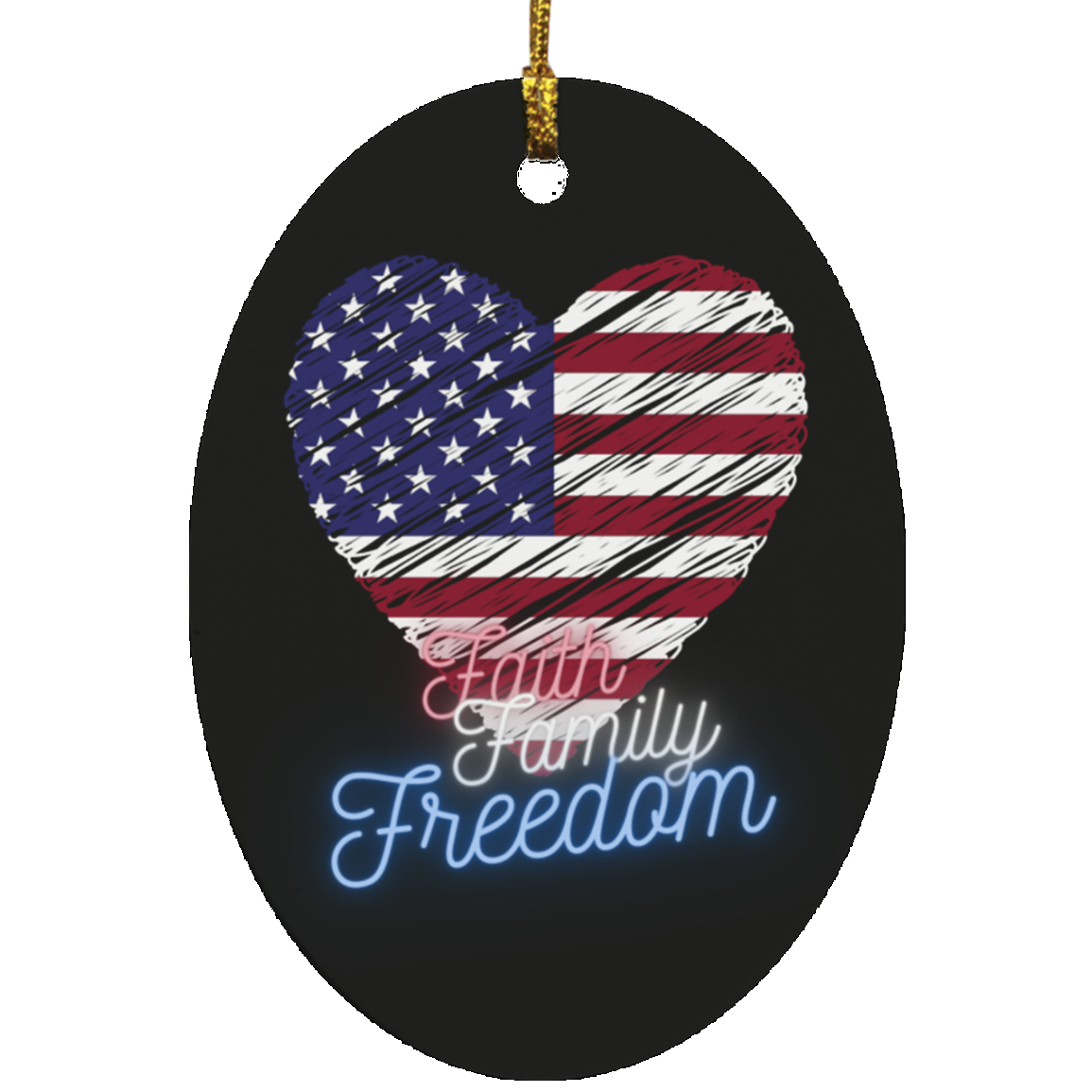 Faith, Family, and Freedom Oval Ornament