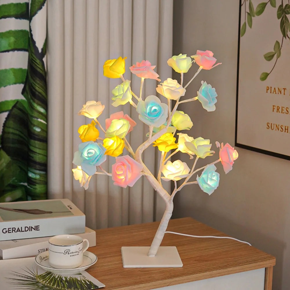 Valentine’s Day Rose Lamp,24 LED Rose Light Tree Table Top