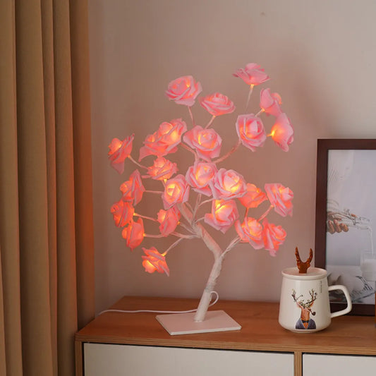 Valentine’s Day Rose Lamp,24 LED Rose Light Tree Table Top