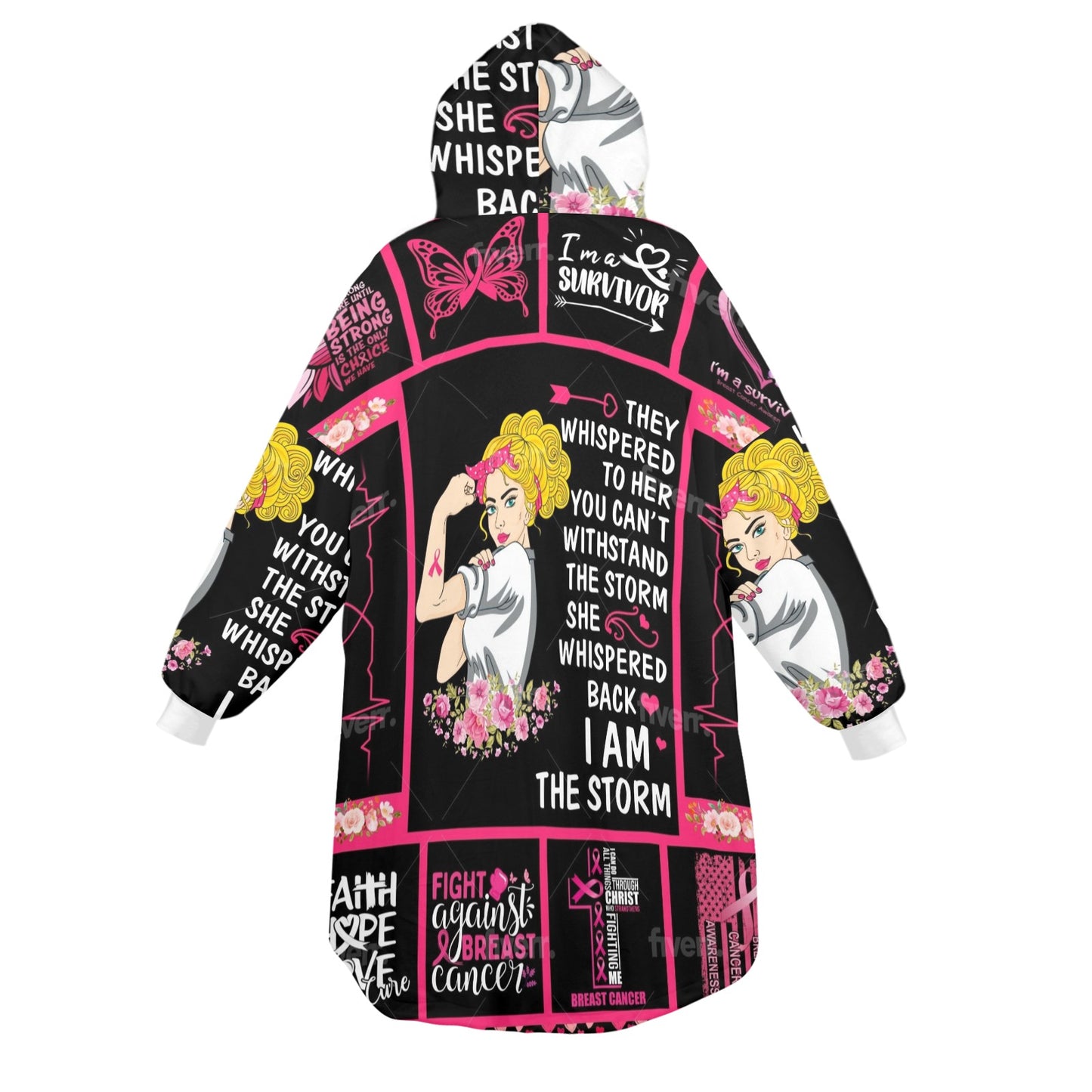 Strong Woman wear Pink Unisex Blanket Hoodie(Model H59）